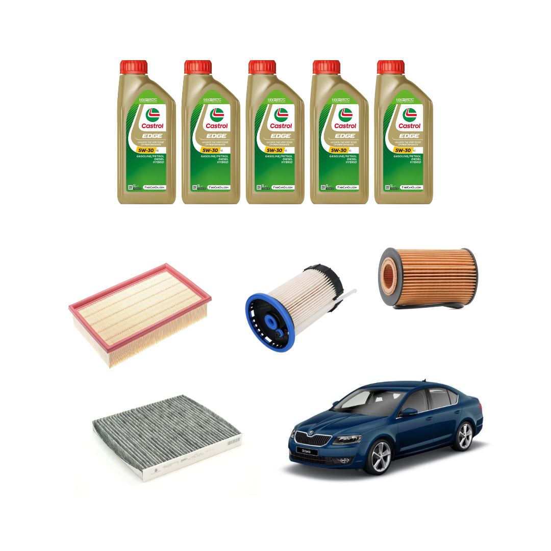 Kit Tagliando Skoda Octavia 5E3 1.6 TDi | 5 Litri Olio + 4 Filtri (Filtro Abitacolo a Carboni Attivi)