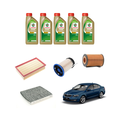 Kit Tagliando Skoda Octavia 5E3 1.6 TDi | 5 Litri Olio + 4 Filtri (Filtro Abitacolo a Carboni Attivi)