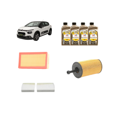 Kit Tagliando 3 Filtri + 4L Olio Total RCP 5W-30 + 3 Candele NGK Per Citroën C3 1.2