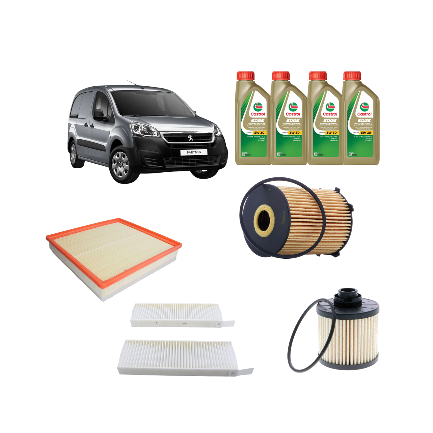 Kit Tagliando 4 Filtri + 4L Olio Castrol 5W-30 per Peugeot Partner