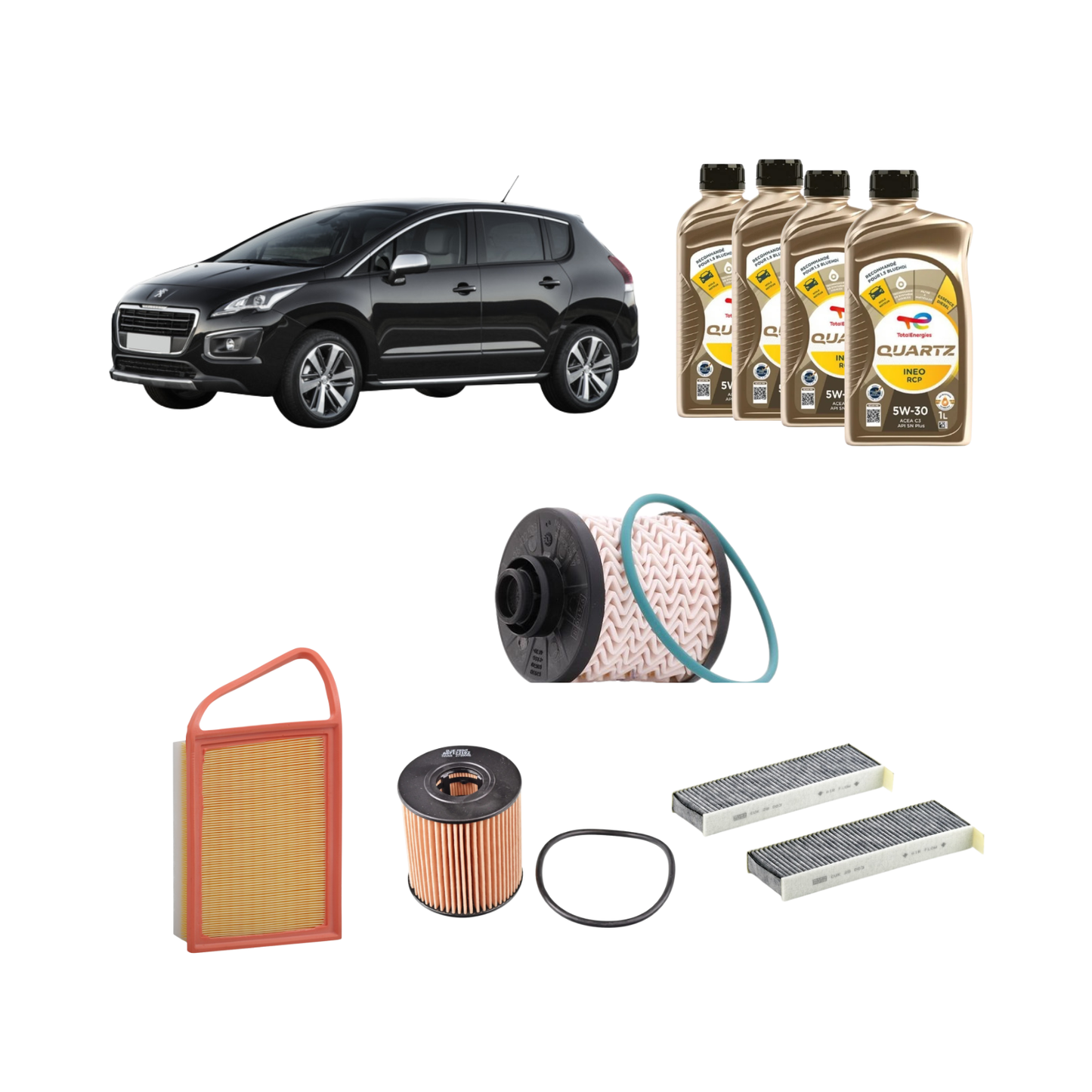 Kit Tagliando 4 Filtri + 4L Olio TotalEnergies 5W-30 per Peugeot 3008 (2015)