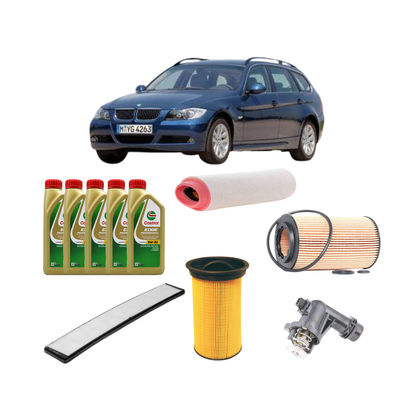 Kit Tagliando 4 Filtri + 5L Olio Castrol 5W-30 LL + Valvola Termostatica — BMW Serie 3 Touring E46 320d