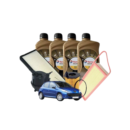 Kit Tagliando Peugeot 207 1.4 HDi 68CV (50kW) dal 2006 + Olio Total Quartz 9000 5W40