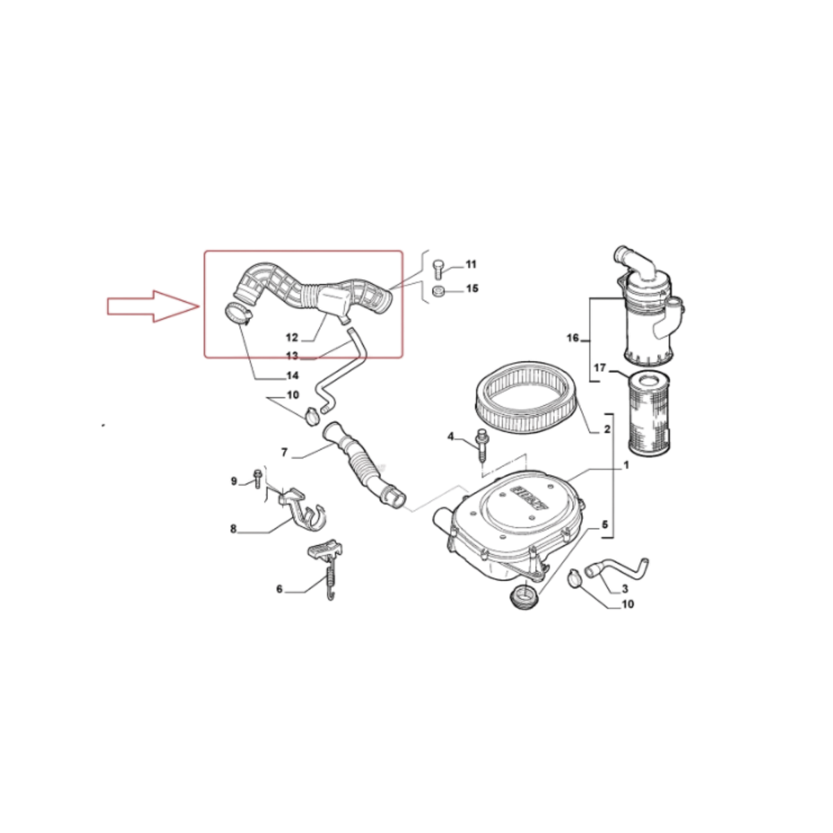 Tubo Manicotto Flessibile Aspirazione Filtro Aria – Fiat Doblo 1.2 / 1.6
