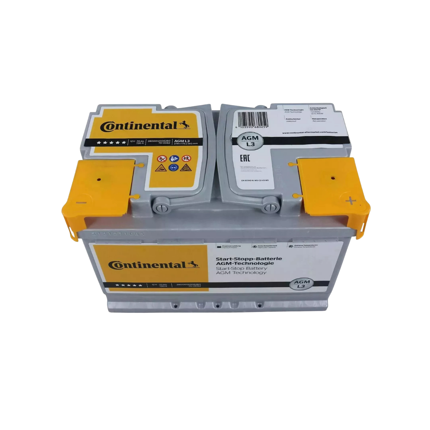 Batteria Auto Continental L3 AGM Start & Stop – 70Ah 720A 12V