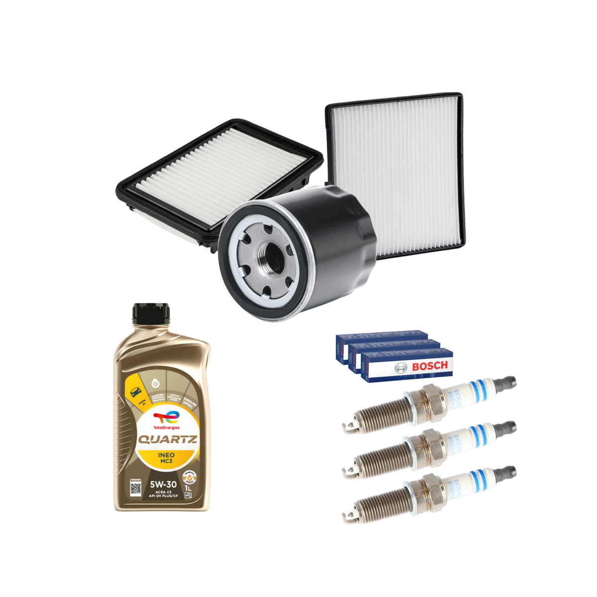 Kit Tagliando e Freni Kia Picanto II: 3 Filtri + 3 Candele Bosch + 3 L Total 5W-30 MC3 + Dischi Xenergy + Pastiglie Delphi