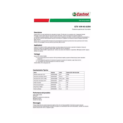 Olio Motore Originale Castrol GTX X3 10W40 – Benzina e Diesel – 3 Litri