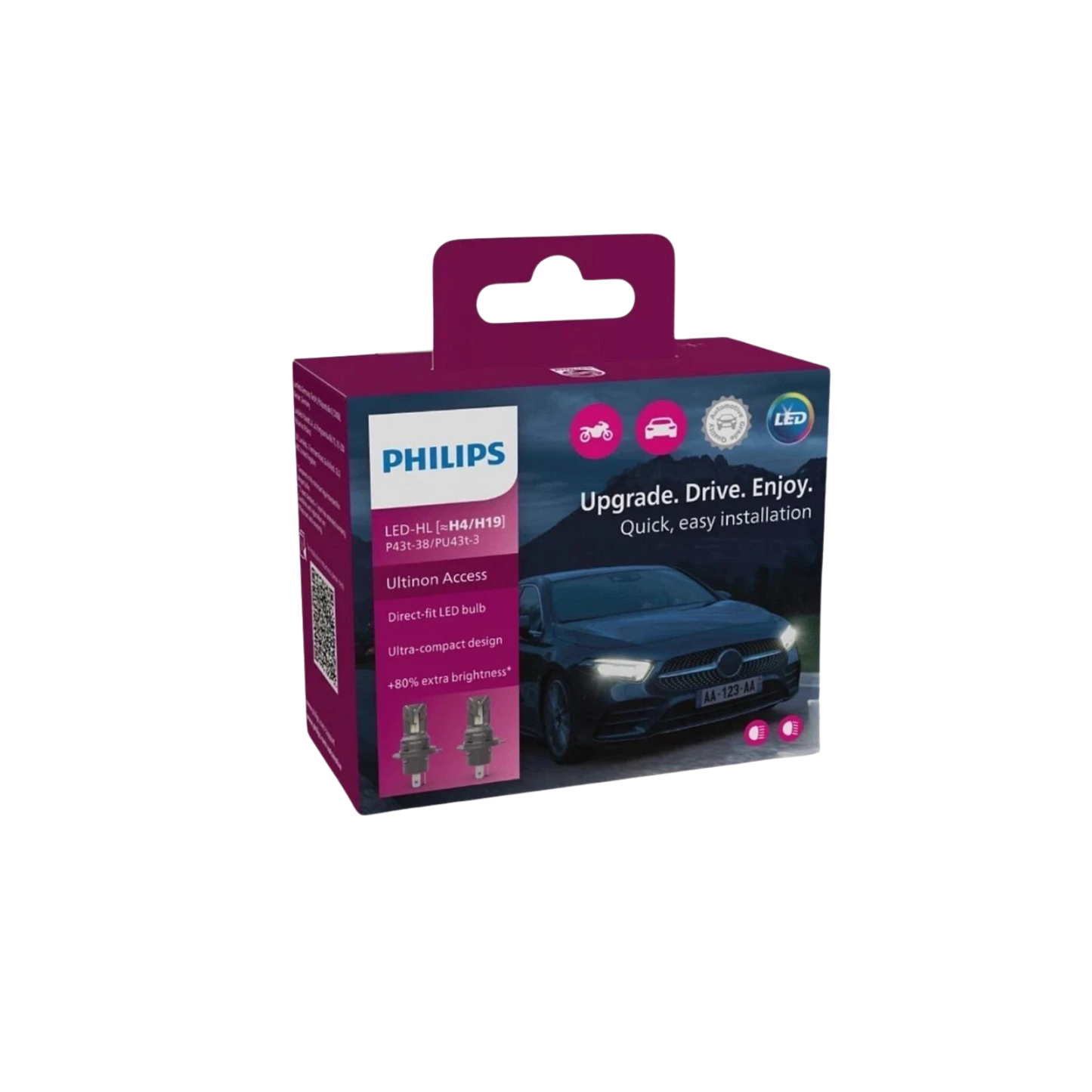 Kit Coppia Lampade H4 / H19 LED Philips 6000K – Luce Bianca Fredda Plug & Play