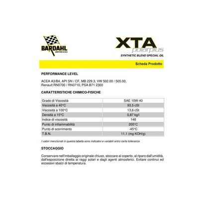 Olio Bardahl XTA 10W 40 1 Litro