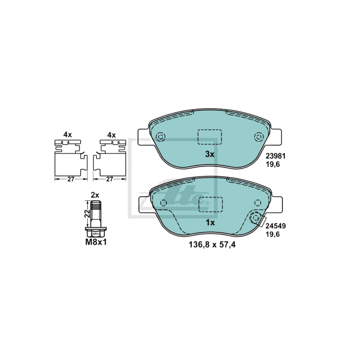 Kit 4 Pastiglie Freni Anteriori Ate per Fiat 500L / Opel Corsa D