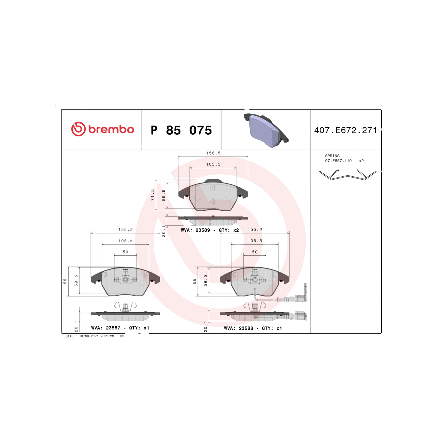 Kit 4 Pastiglie Freni Anteriori Brembo per Audi A1 8X1 / Sportback / A3 (8P1) / Seat Altea / Volkswagen Touran/ Golf VI