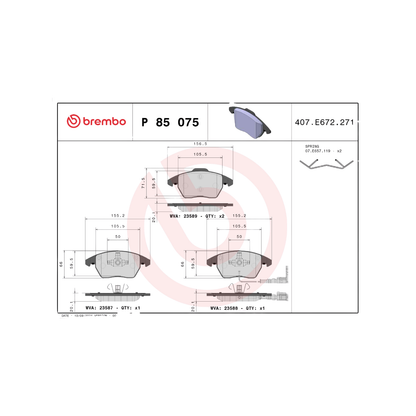 Kit 4 Pastiglie Freni Anteriori Brembo per Audi A1 8X1 / Sportback / A3 (8P1) / Seat Altea / Volkswagen Touran/ Golf VI