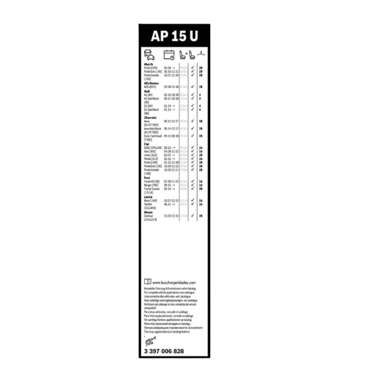 Spazzola Tergilunotto posteriore Bosch Aereo Twin (380cm) per Alfa Romeo Mito / Audi A1 / Citroen C3