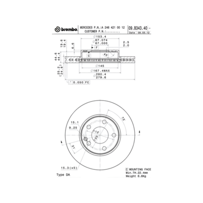 Kit Dischi Freni Anteriori Brembo per Mercedes-Benz CLA (C117) / Classe A (W176) / Classe B (B160)