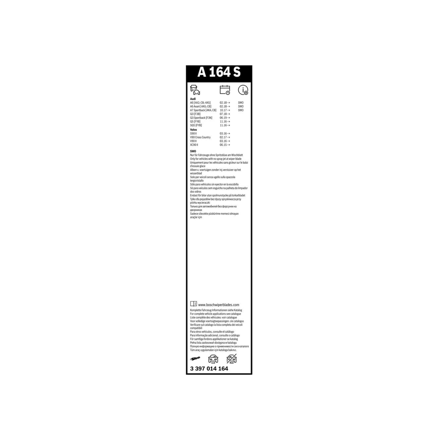 Spazzole Tergicristallo Anteriore Bosch Areo Twin (625mm) per Audi A5 / A6 / Q3 / Volvo V90 II