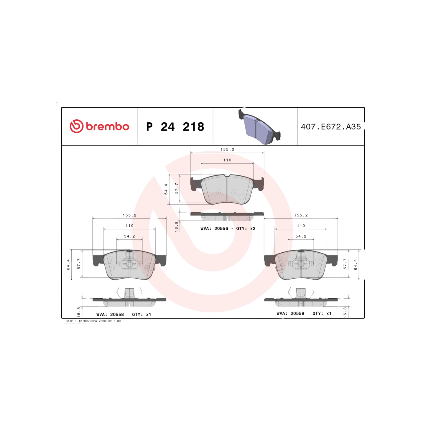 Kit Pastiglie Freni Anteriori Brembo – Ford Focus 1.5 (2014–2018)