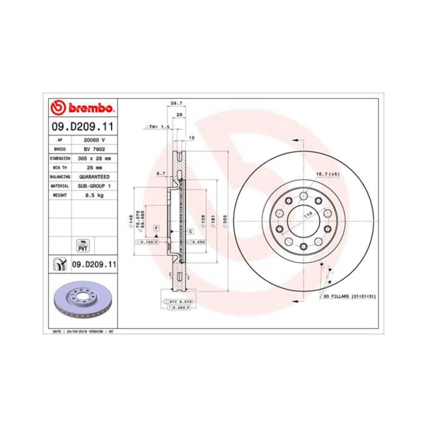 Kit Dischi Freni Anteriori Brembo per Alfa Romeo Tonale / Fiat 500X / Jeep Compass / Renegade