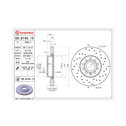 Kit Dischi Forati Freni Anteriori Brembo per Audi A3 (8P1) / Volkswagen Touran / Golf VIII / Golf VII / Golf VI / T-Roc A11