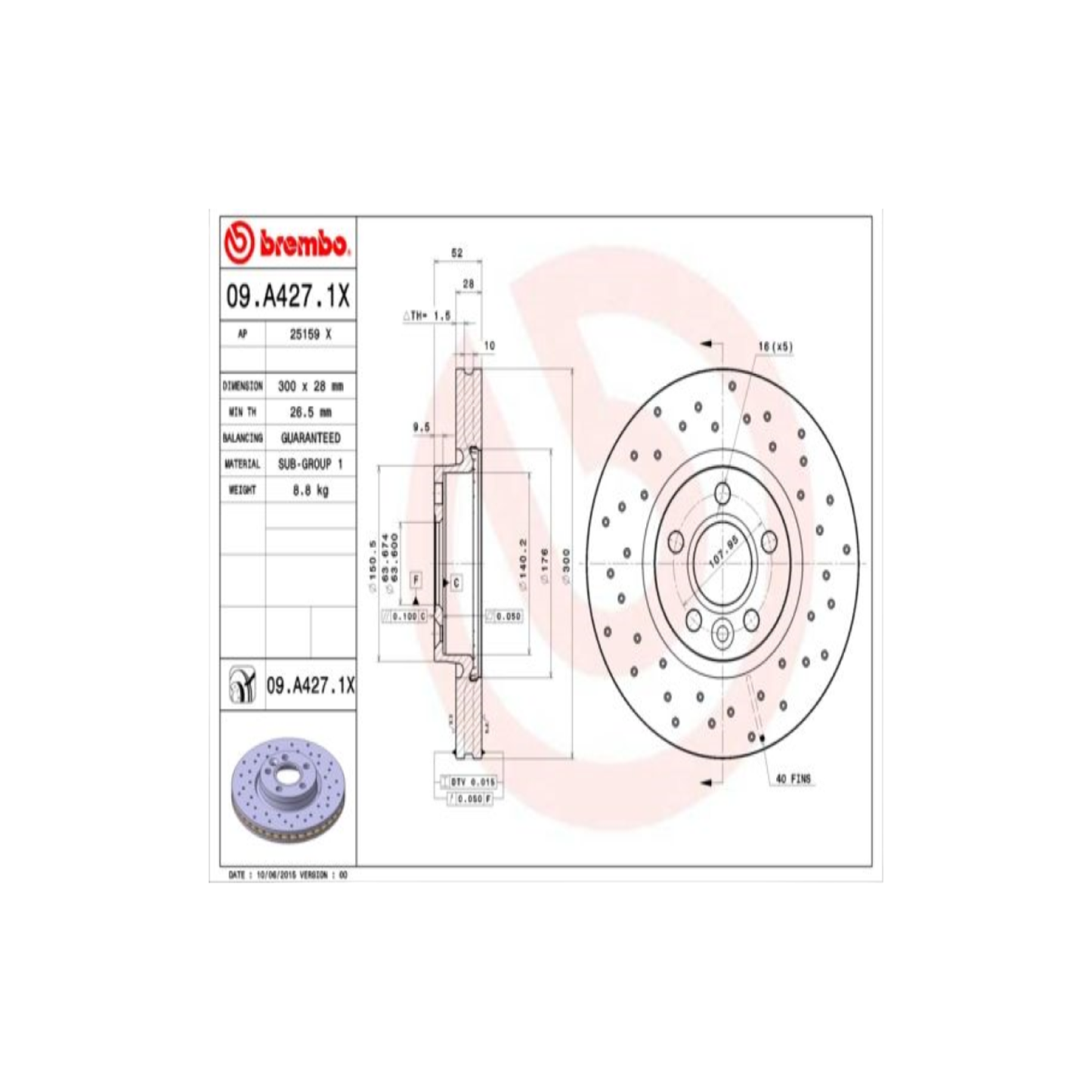 Kit Dischi Forati Freni Anteriori Brembo per Ford Mondeo IV / Galaxy II / S-Max / Range Rover Evoque / Volvo S60 II / Volvo V60 I