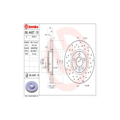 Kit Dischi Forati Freni Anteriori Brembo per Ford Mondeo IV / Galaxy II / S-Max / Range Rover Evoque / Volvo S60 II / Volvo V60 I