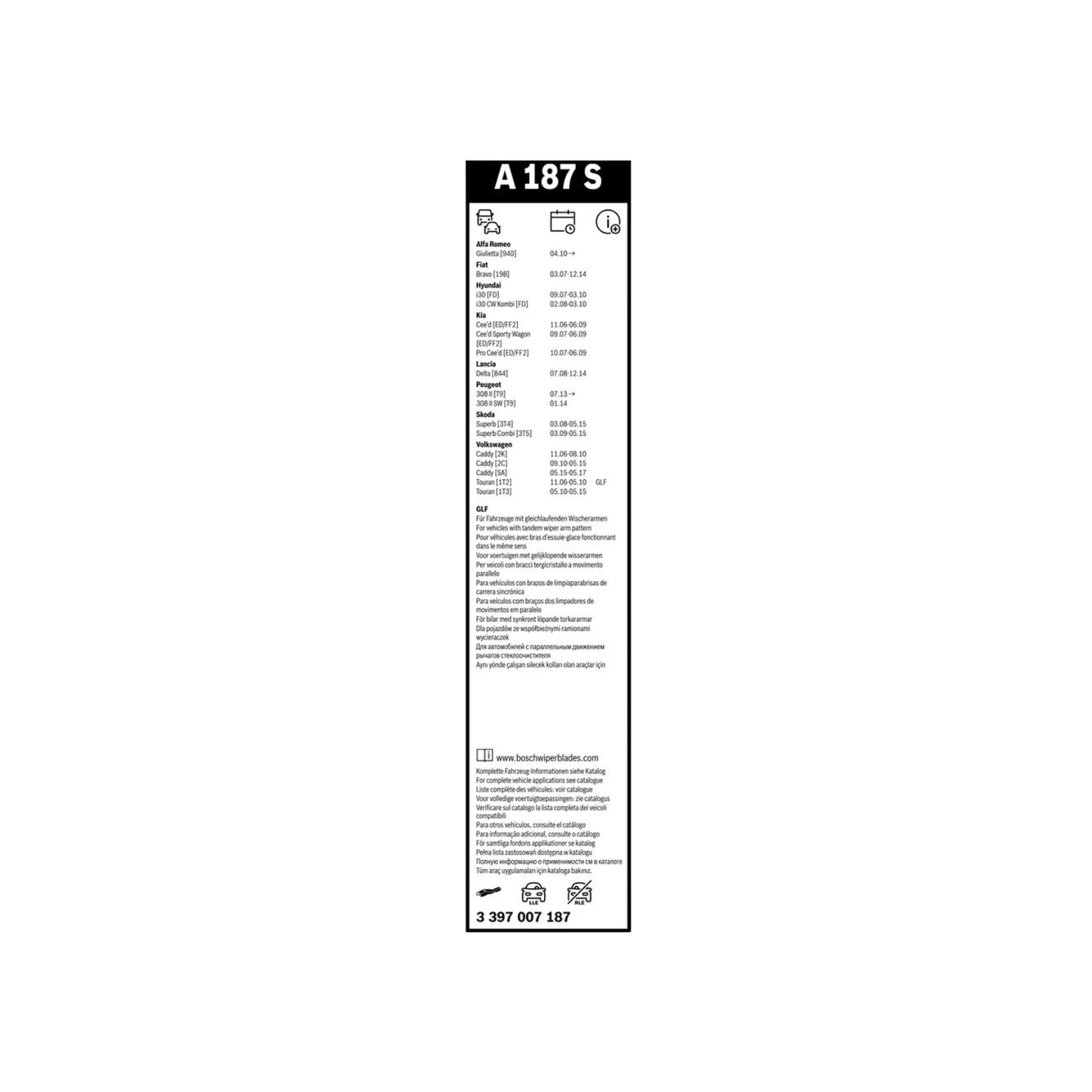 Spazzole Tergicristallo Anteriore Bosch Areo Twin (600mm) per Volkswagen Touran / Lancia Delta III / Peugeot II
