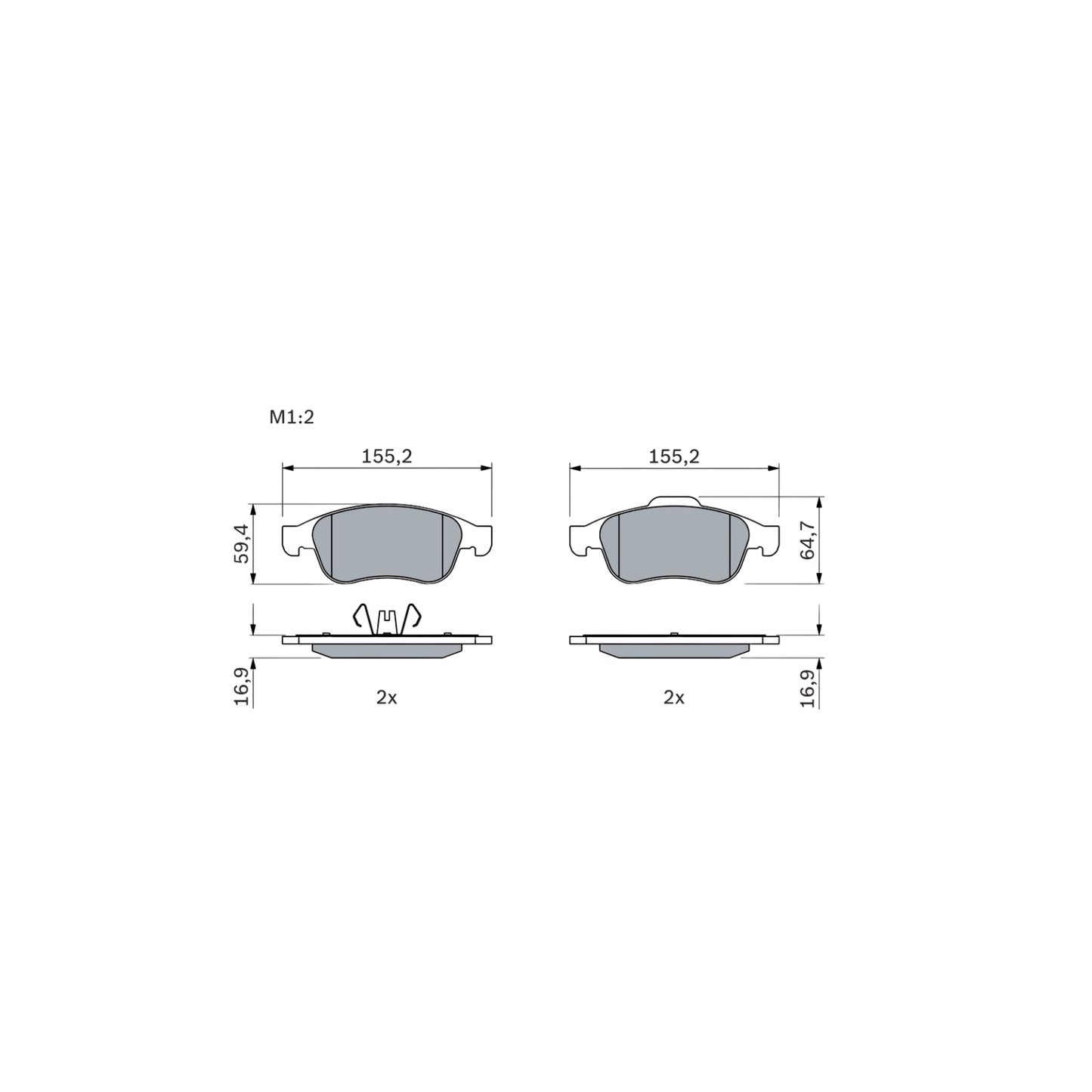 Kit 4 Pastiglie Freni Anteriori Bosch per Dacia Duster / Jogger / Nissan Terrano / Juke / Renault Captur I / Clio IV / Kangoo III / Megane