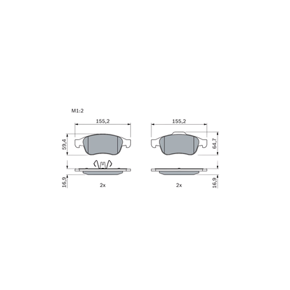 Kit 4 Pastiglie Freni Anteriori Bosch per Dacia Duster / Jogger / Nissan Terrano / Juke / Renault Captur I / Clio IV / Kangoo III / Megane