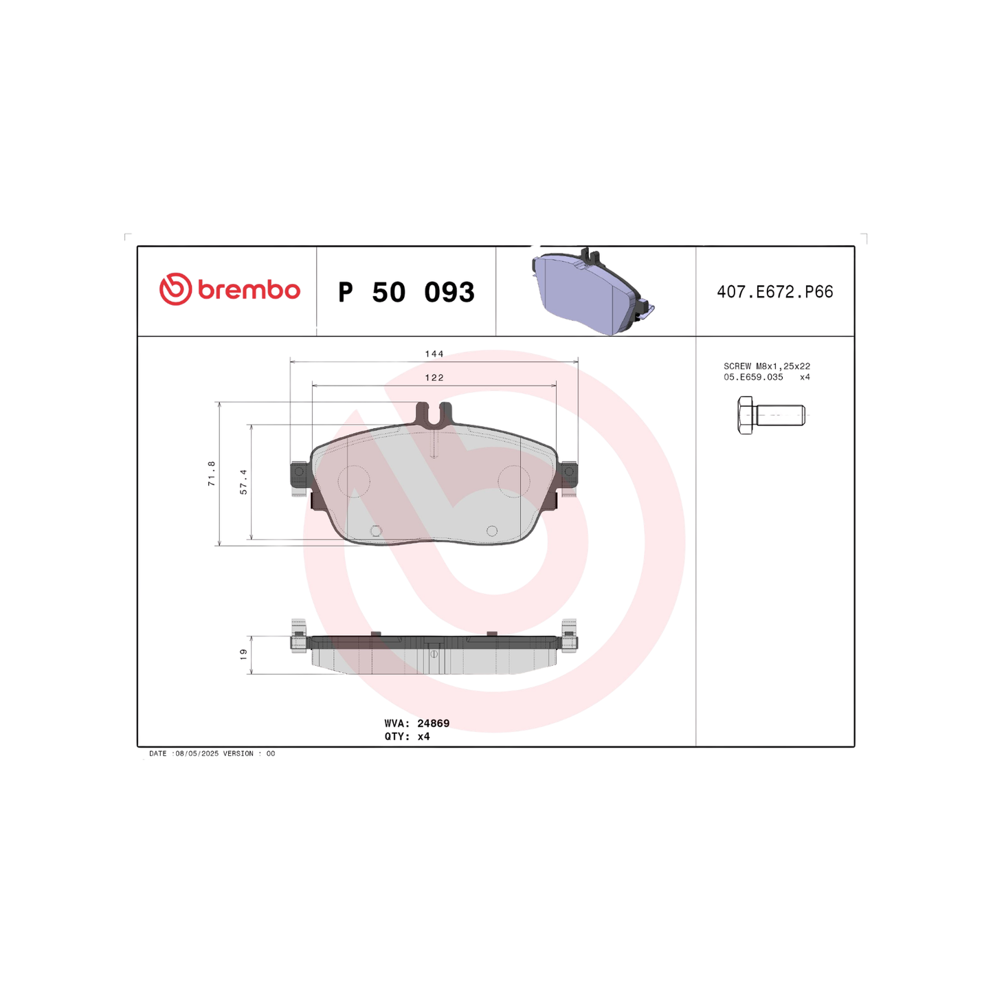 Kit 4 Pastiglie Freni Anteriori Brembo per Mercedes-Benz Classe A W176 / GLA X156 / CLA X117