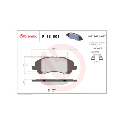 Kit 4 Pastiglie Freni Anteriori Brembo per Dodge Avenger / Jeep Compass (MK49) / Patriot (MK74)