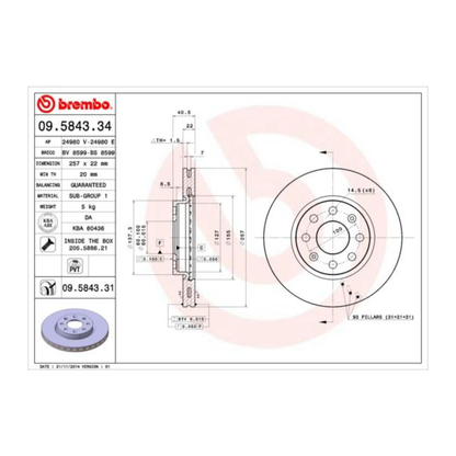 Dischi Freno Brembo Anteriori per Fiat Punto / Grande Punto / Punto Evo / Opel Corsa D 1.3 D