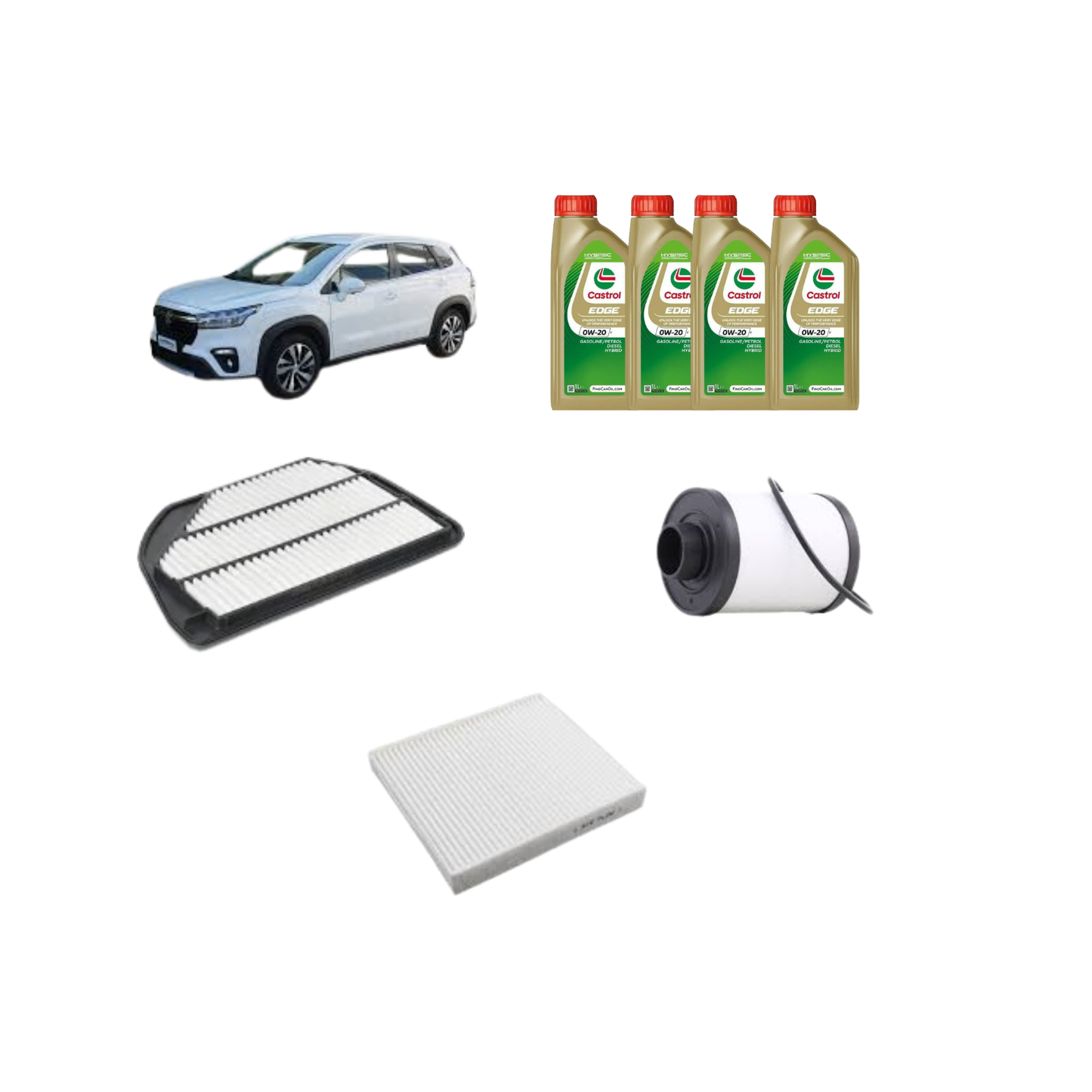 Kit Tagliando 3 Filtri + 4L Olio Castrol Edge 0W-20 Per Suzuki Vitara 1.4 Hybrid