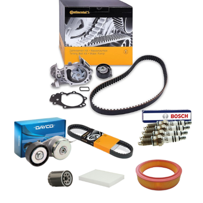 Kit Distribuzione Con Pompa Acqua + Cinghia Servizi e Tenditori + 3 Filtri (Olio, Aria e Abitacolo) - Fiat Punto 188 1.2