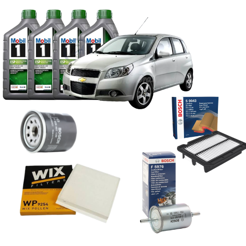 Kit Tagliando Chevrolet Aveo 1.2 LPG 2009 - Filtri Bosch + Abitacolo WIX + Olio Mobil 1 ESP 5W30 4L