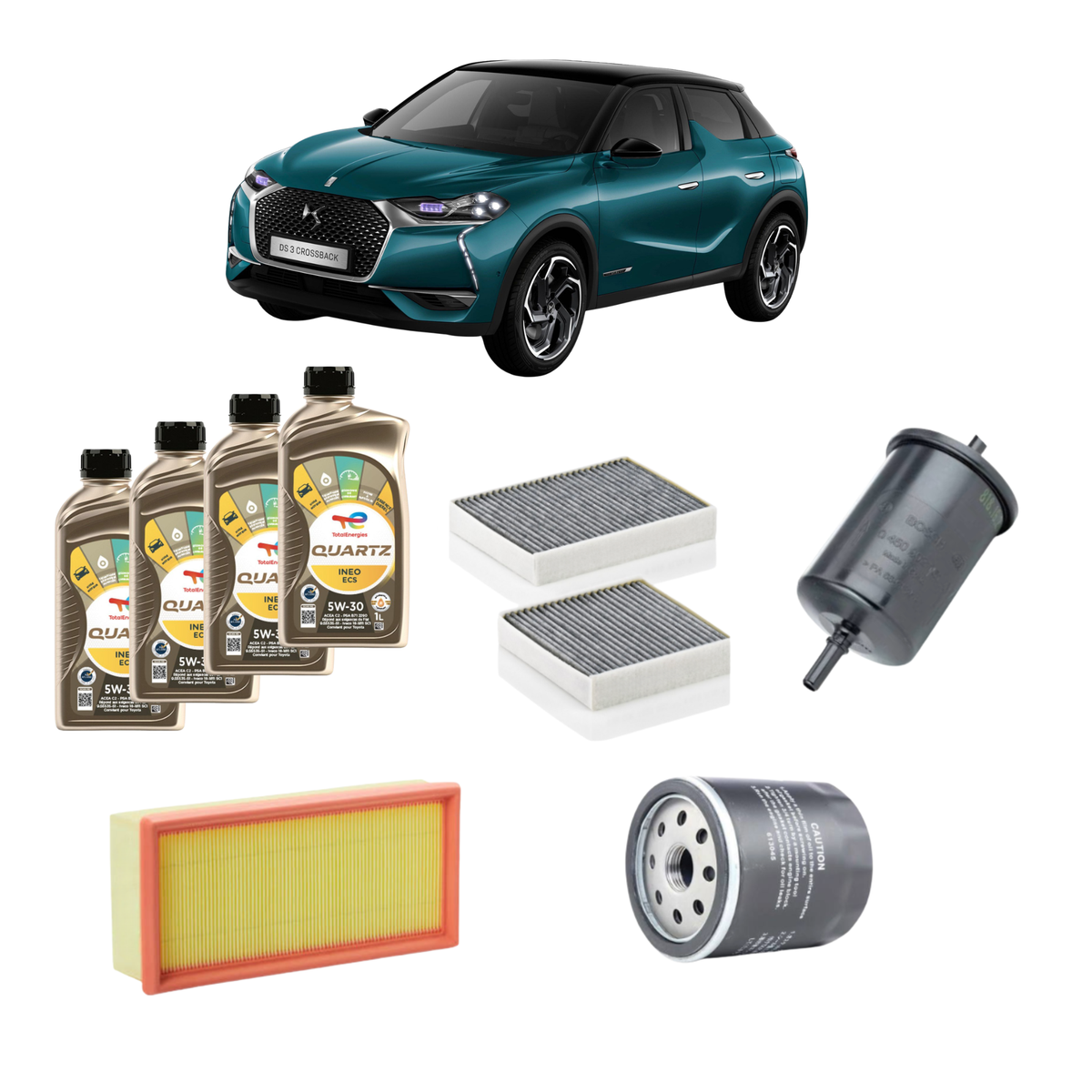Kit tagliando DS3 con 4 filtri e olio Total Quartz ECS 5W-30 4L