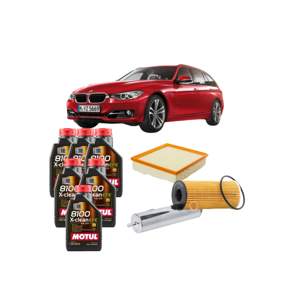 Kit Tagliando BMW Serie 3 Touring (F31) – Motul 5W-30 X-Clean EFE 6L + 3 Filtri