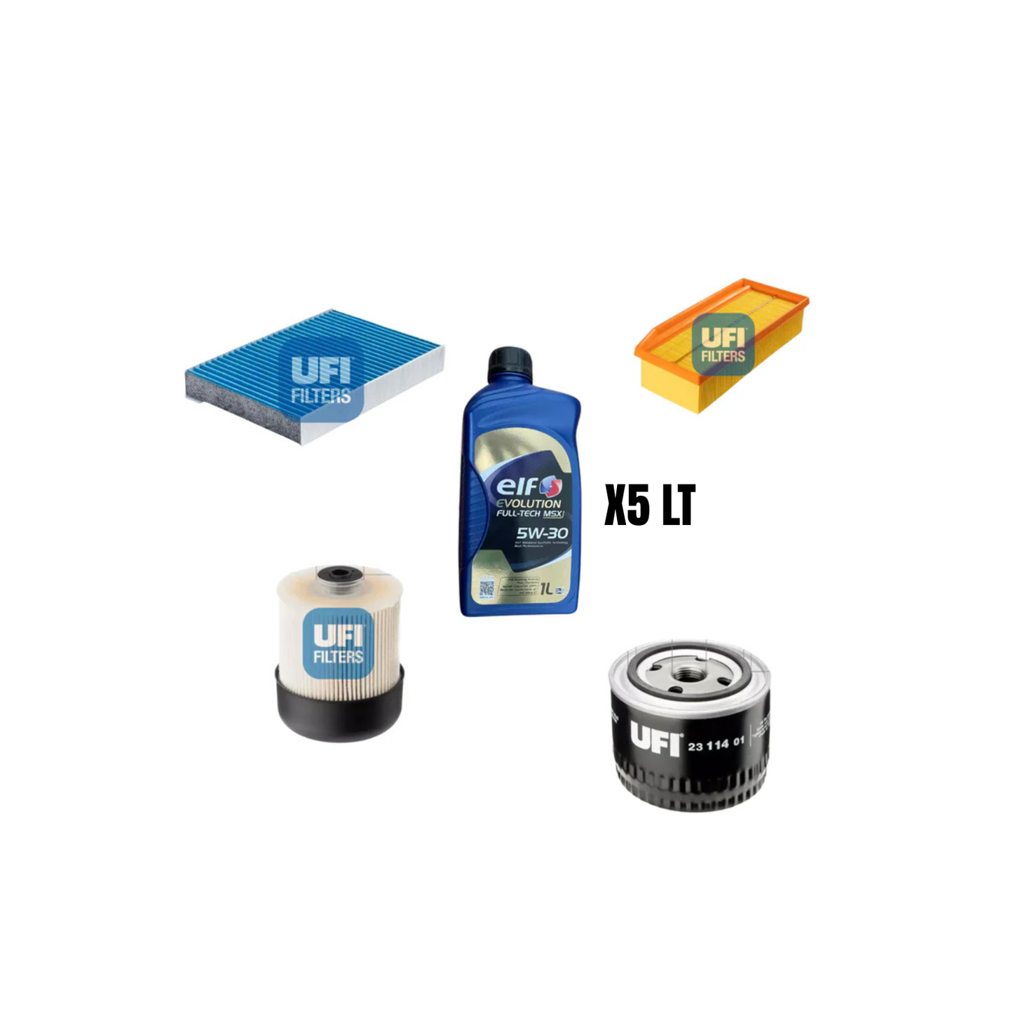 Kit Tagliando 4 Filtri Ufi + 5 Litri Elf 5w 30 | Renault / Dacia