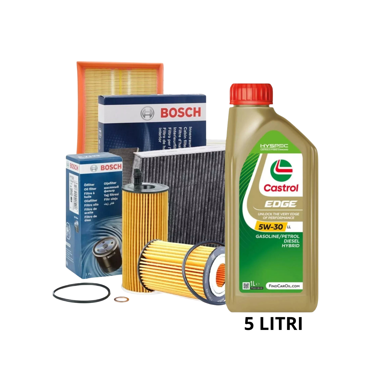 Kit Tagliando 4 Filtri Bosch + 5 Lt Castrol 5W30 – Audi 2.0 TDI