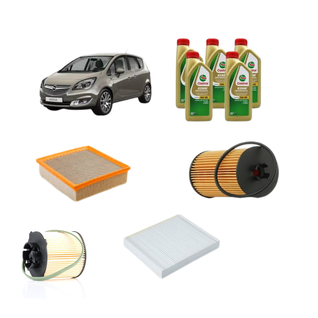 Kit Tagliando 4 Filtri + 5L Olio Castrol 5W-30 LL per Opel Meriva B