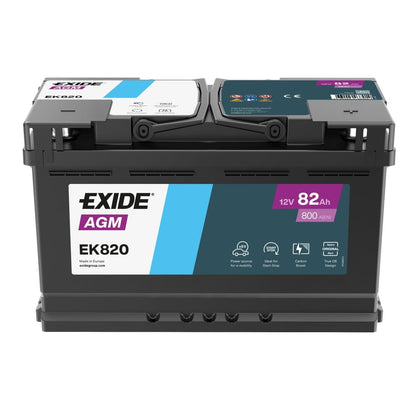 Batteria Auto Exide STOP & START AGM 12V 82Ah 800A Start & Stop – EK820