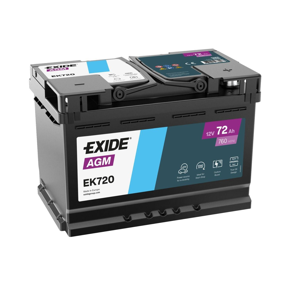 Batteria Auto Exide STOP & START AGM 12V 72Ah 760A Start & Stop – EK720