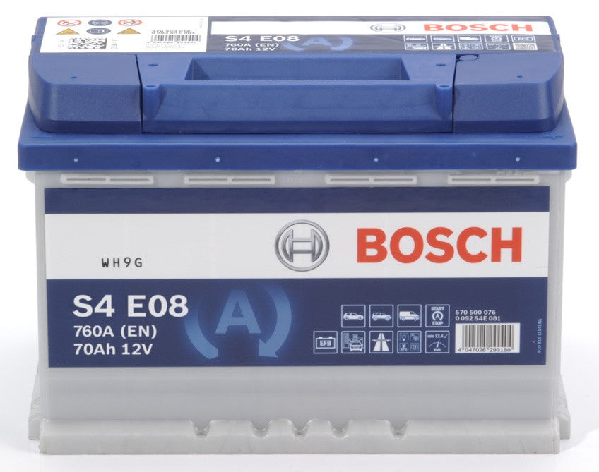Batteria Auto Bosch S4 E08 EFB 12V 70Ah 760A Start & Stop – 0 092 S4E 081