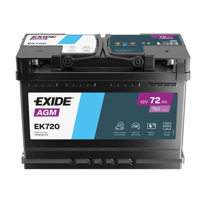 Batteria Auto Exide STOP & START AGM 12V 72Ah 760A Start & Stop – EK720