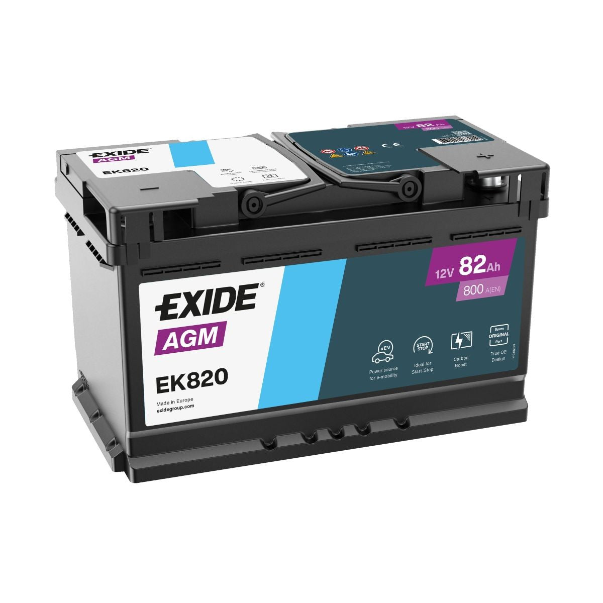 Batteria Auto Exide STOP & START AGM 12V 82Ah 800A Start & Stop – EK820