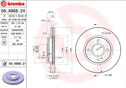 Coppia Dischi Freno Anteriori Brembo 09.A968.24 Ø 258 mm – Ford