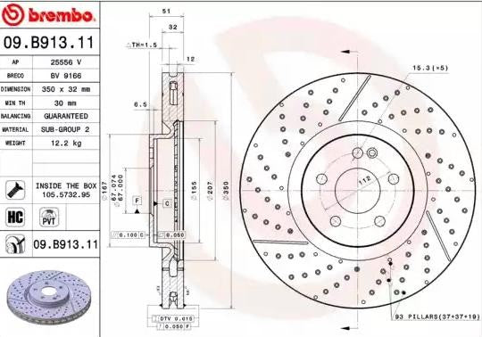 Coppia Dischi Freno Anteriori Brembo 09.B913.11 Ø 350 mm – Mercedes-Benz