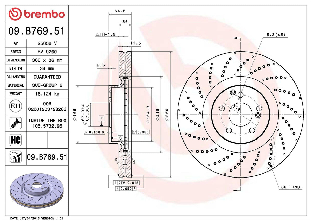Coppia Dischi Freno Anteriori Brembo 09.B769.51 Ø 360 mm – Mercedes-Benz