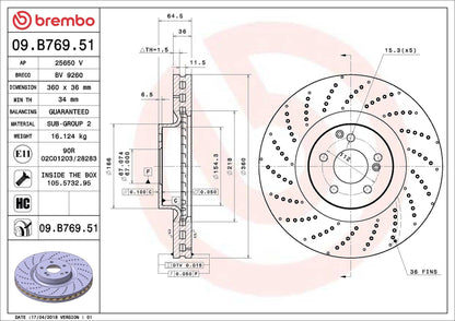 Coppia Dischi Freno Anteriori Brembo 09.B769.51 Ø 360 mm – Mercedes-Benz